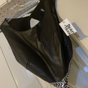 New black fake lather dress